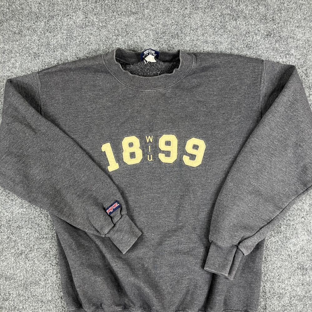 JanSport Sweatshirt Mens Size M Gray WIU 1899 Graphic College Crewneck Pullover
